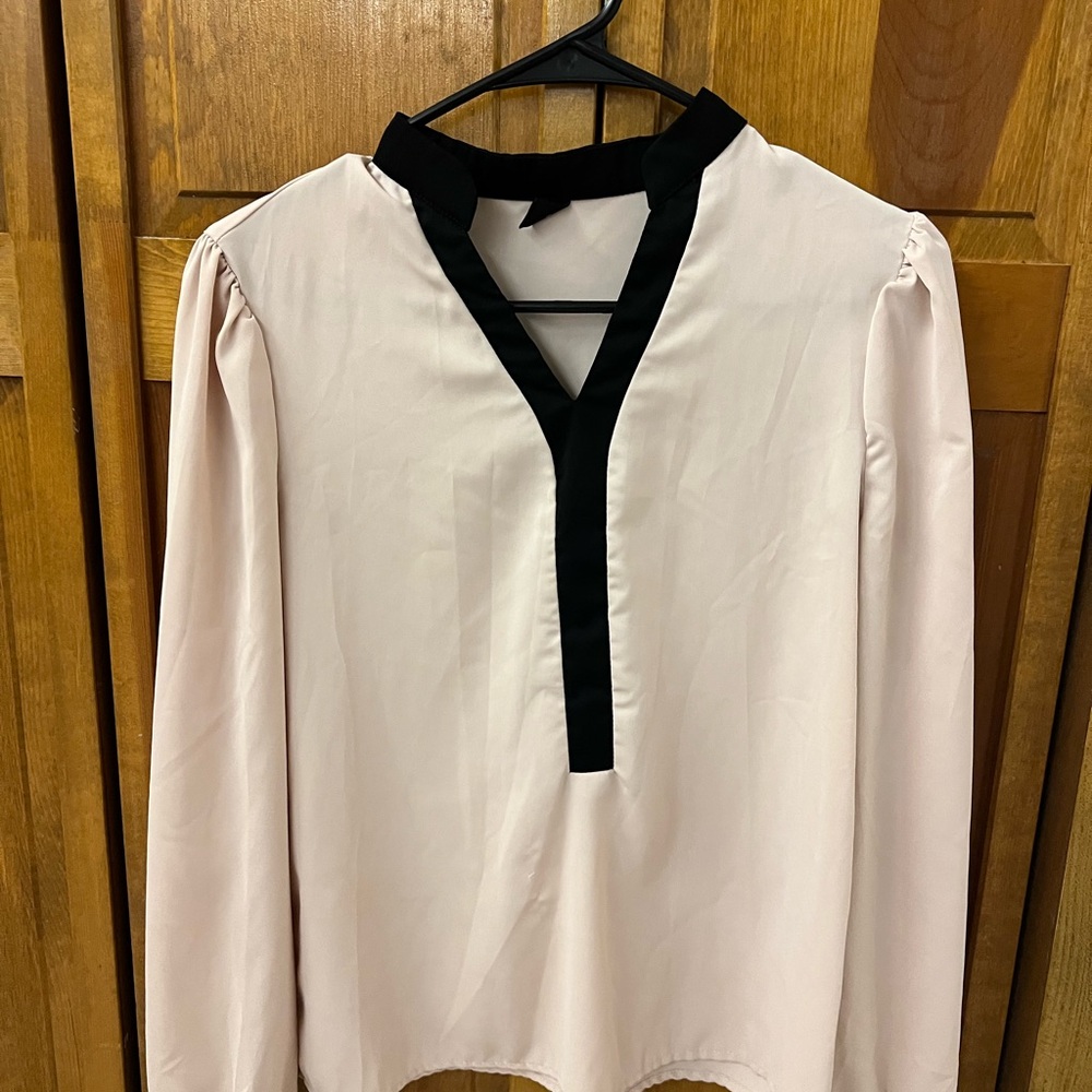 SHEIN Cream Long Sleeve Mandarin Collar Blouse